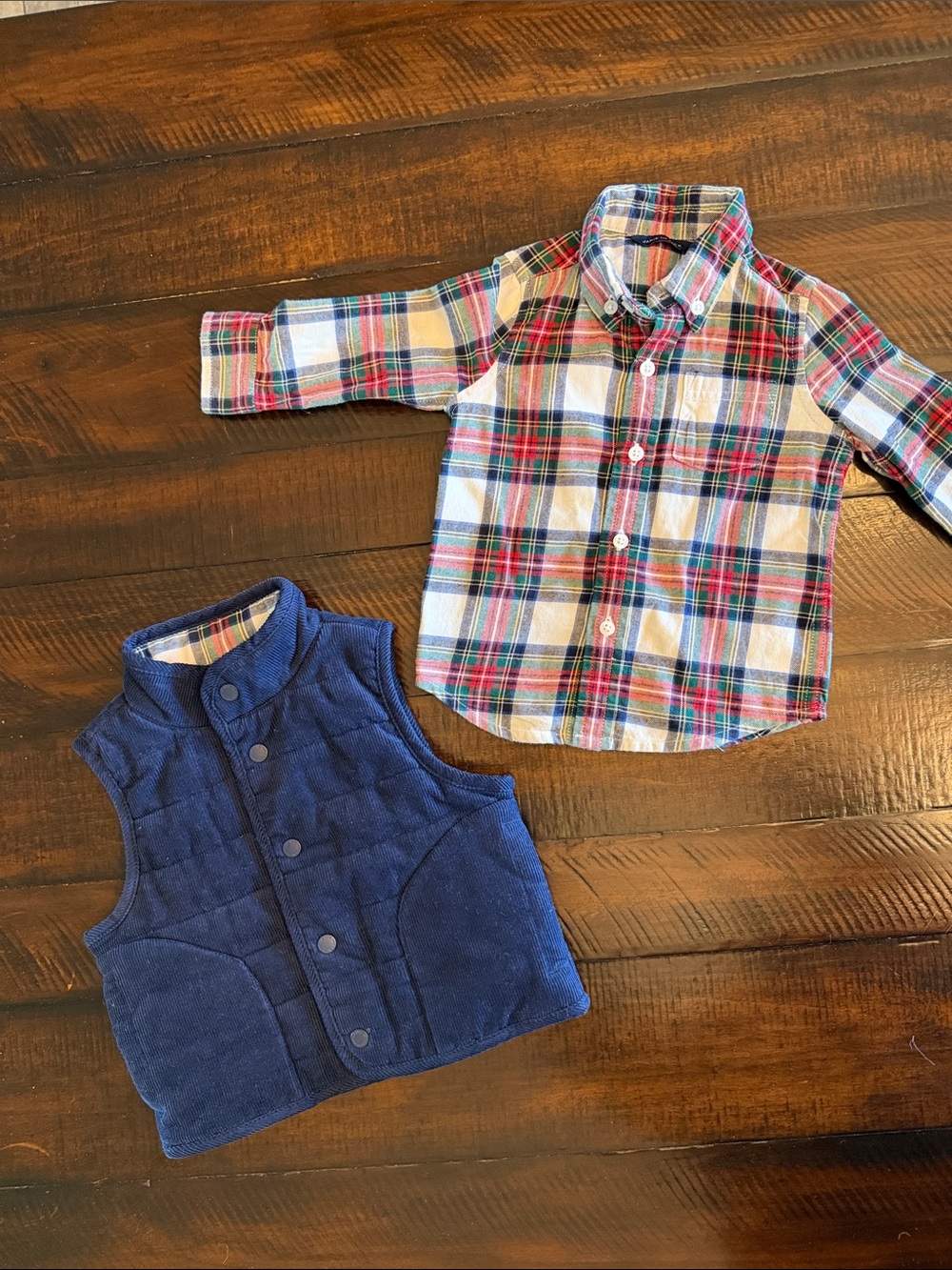 Janie and Jack Navy Vest with Red & Blue Plaid Button-Down Shirt